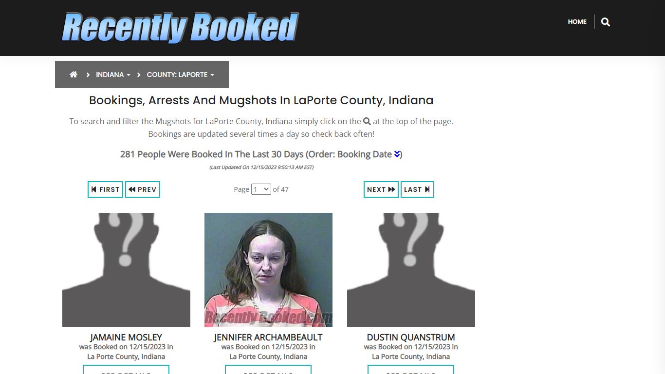 Recent bookings, Arrests, Mugshots in LaPorte County, Indiana