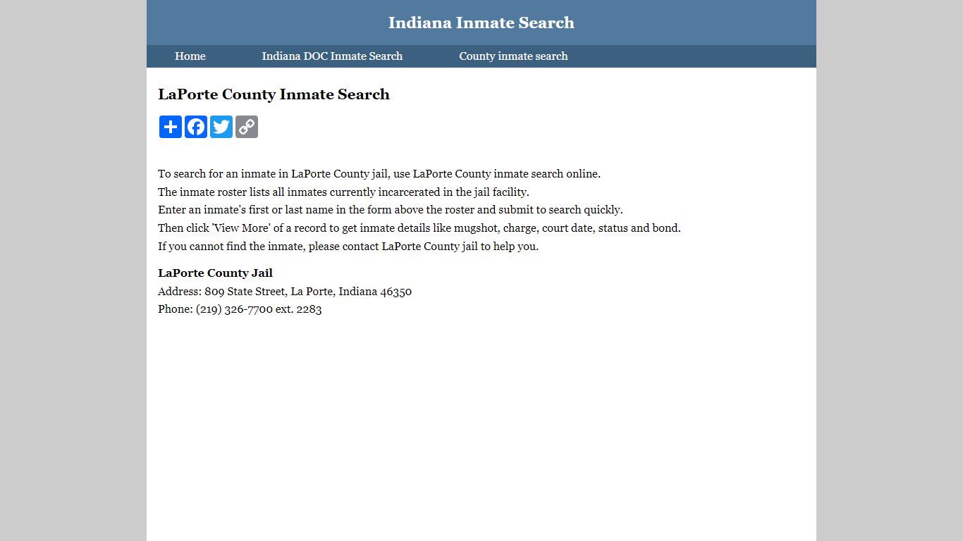 LaPorte County Inmate Search
